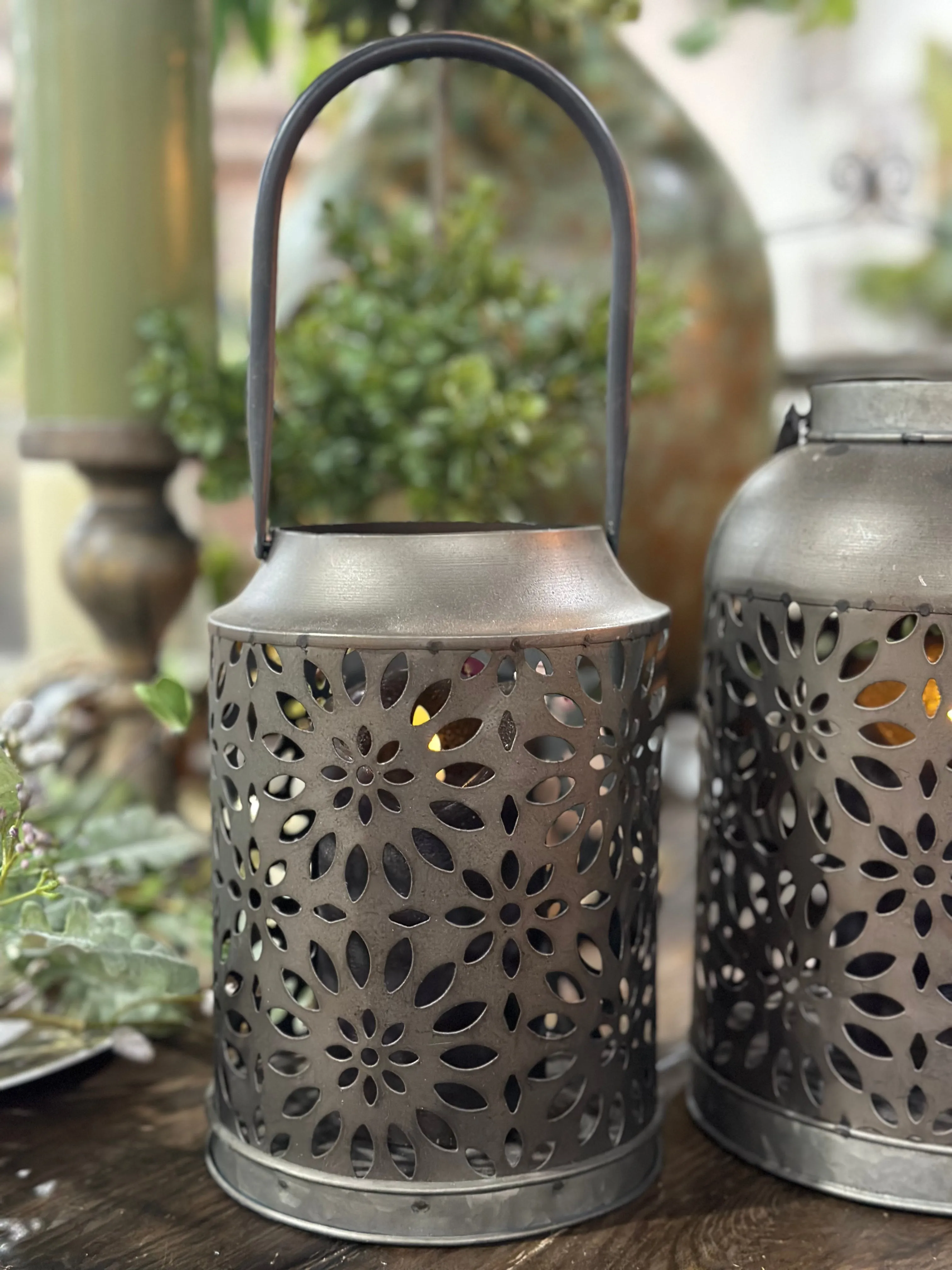 10”, 8” & 5” Galvanized Metal Lanterns Set of 3