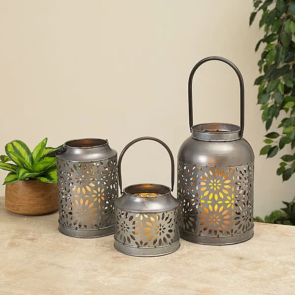 10”, 8” & 5” Galvanized Metal Lanterns Set of 3