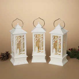 10.9" Battery-Operated Winter Scene Spinning Water Globe Lantern with Timer