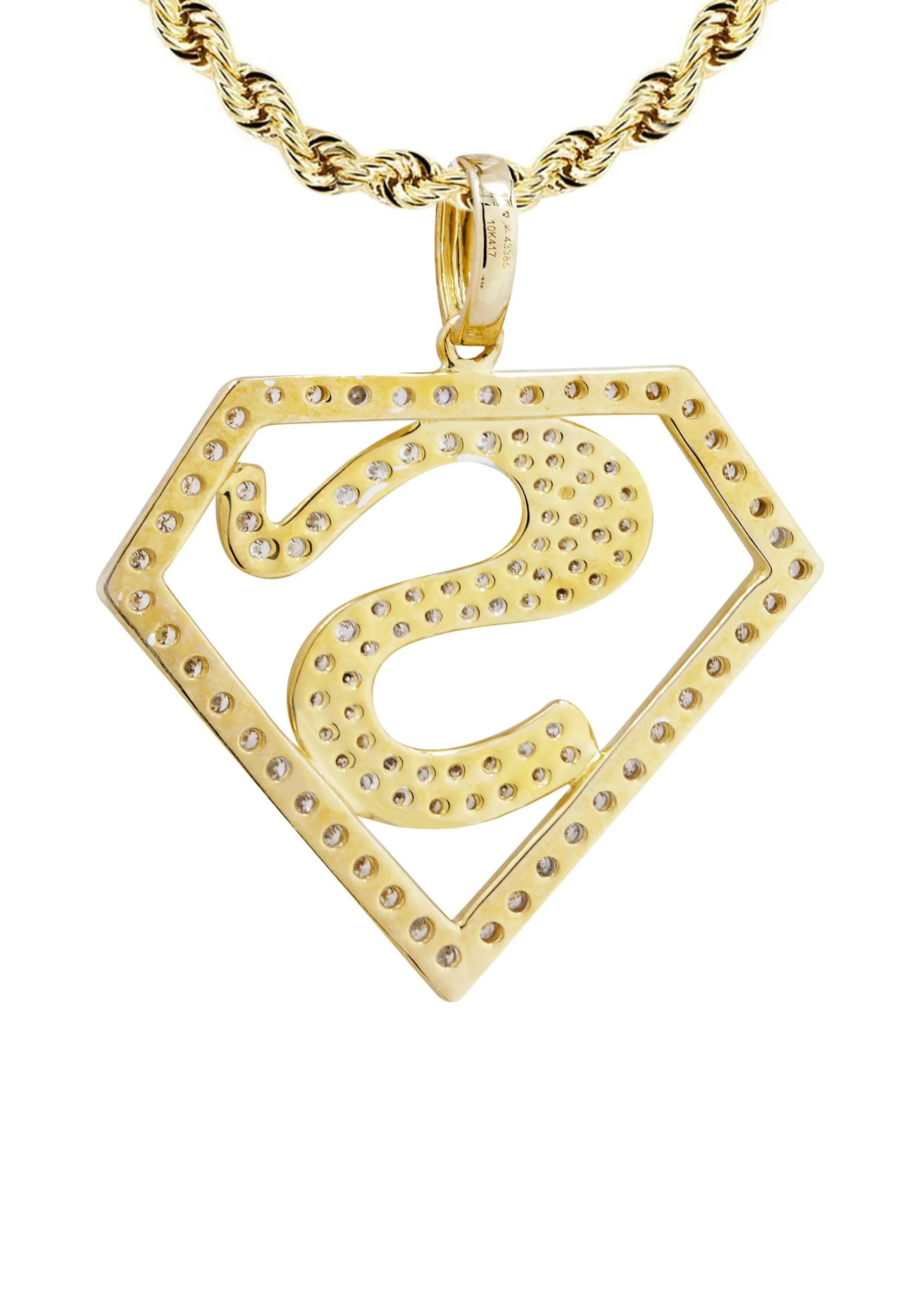 10K Yellow Gold Superman Diamond Necklace  | 0.75 Carats