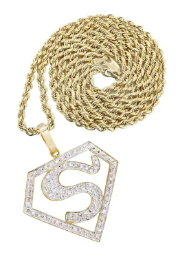 10K Yellow Gold Superman Diamond Necklace  | 0.75 Carats