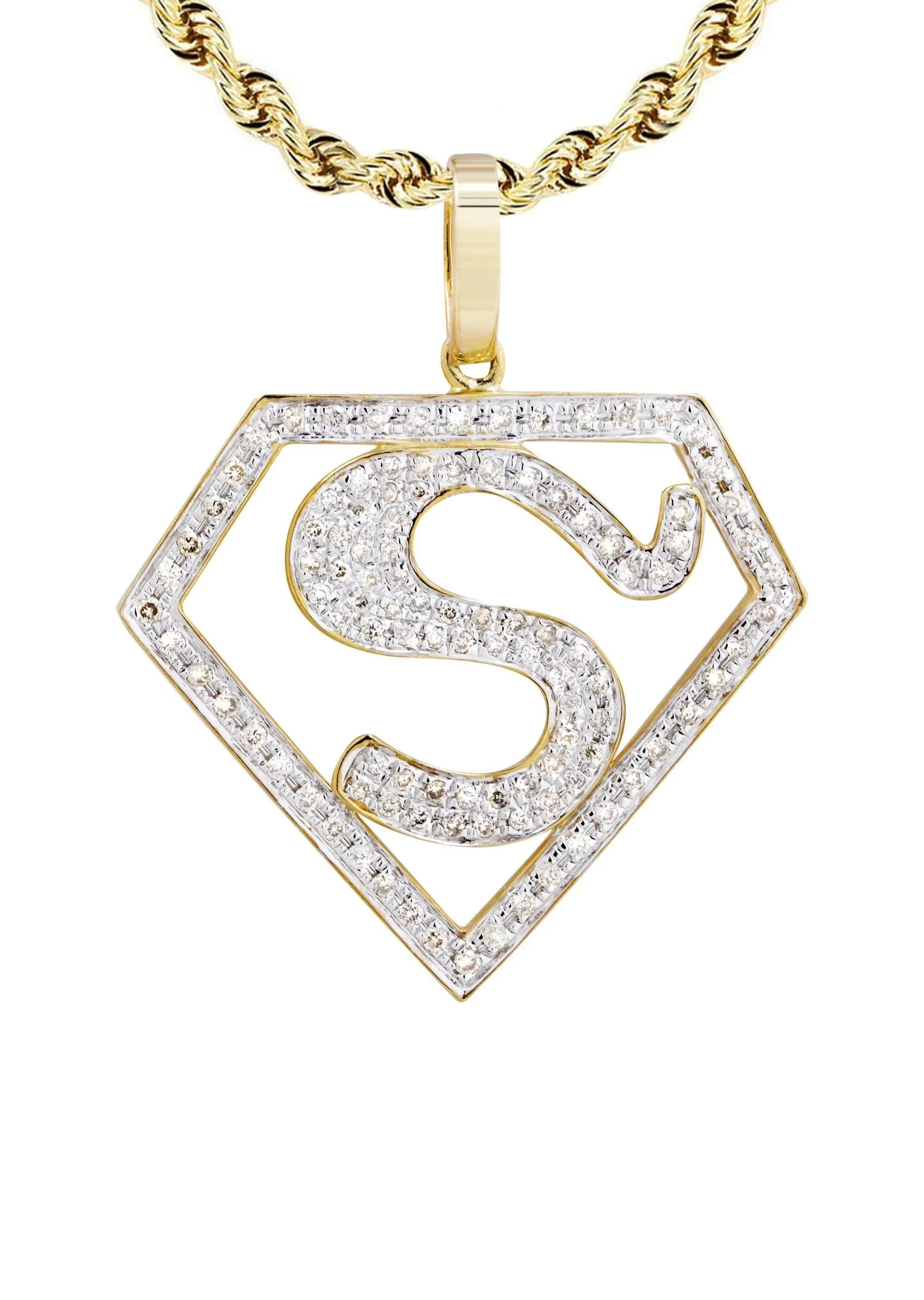 10K Yellow Gold Superman Diamond Necklace  | 0.75 Carats