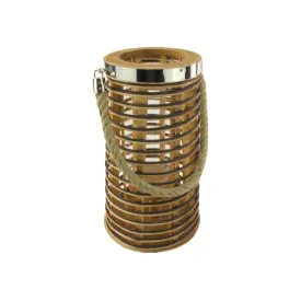 12.75" Rustic Chic Tapered Cylinderical Rattan Candle Holder Lantern with Jute Handle