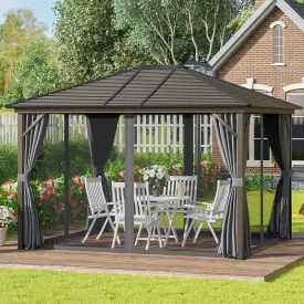 12x10ft Steel Hardtop Gazebo for Garden - Gray