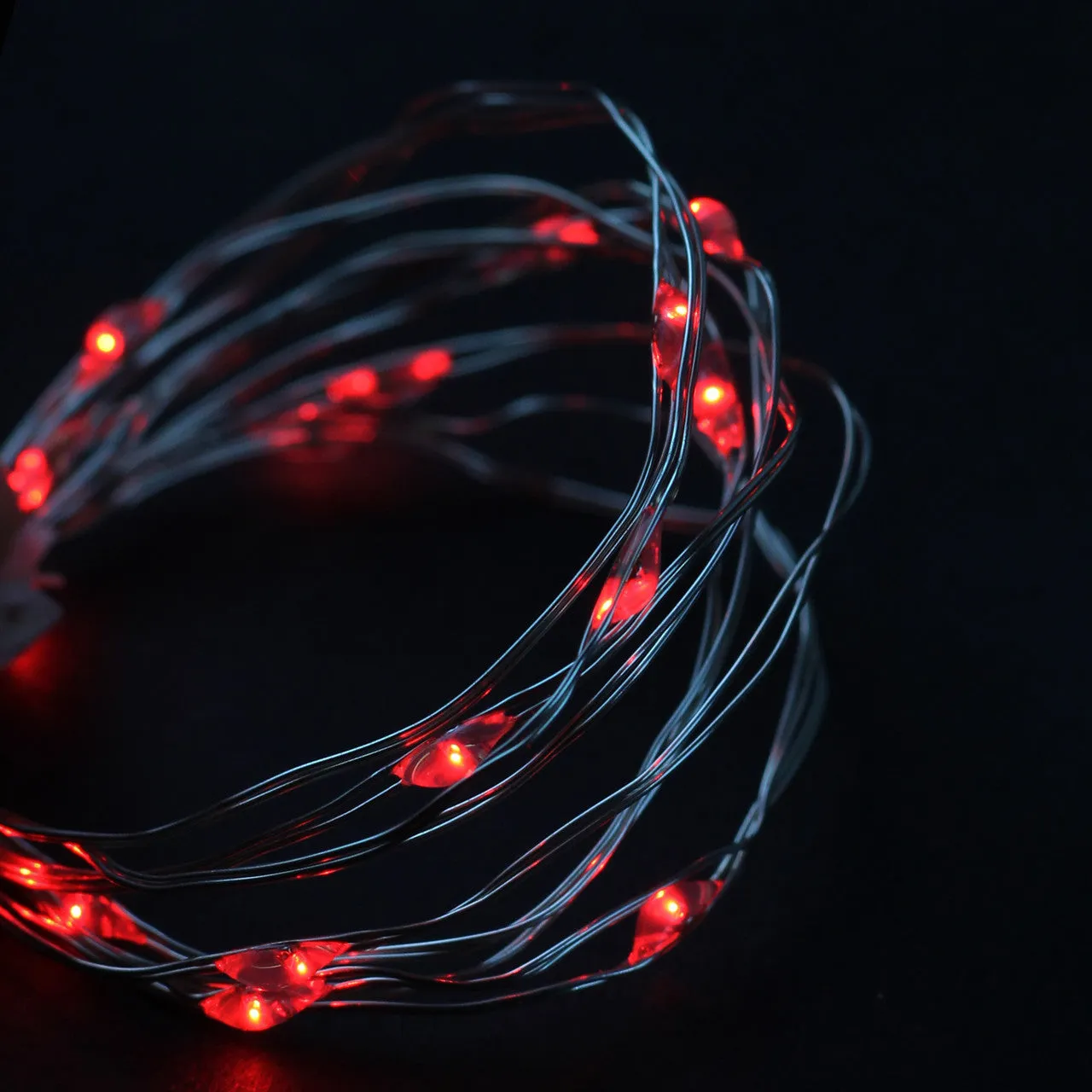 18 Battery Operated Red LED Micro Fairy Christmas Lights - 4.25 ft Silver Wire