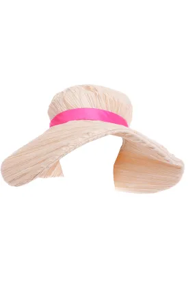 1960s Mr John Vintage Pleated Cream Floppy Hat with Pink Ribbon