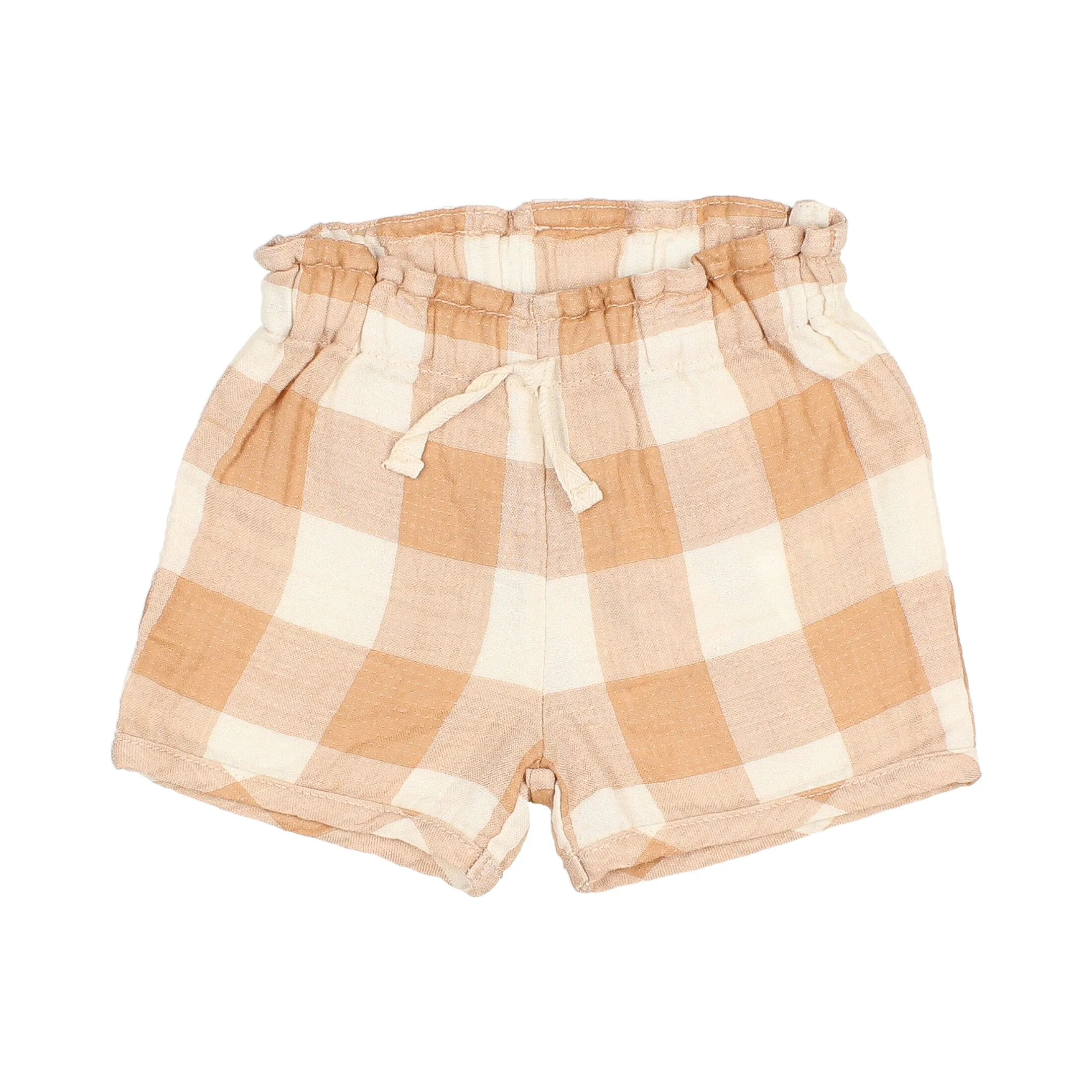 7638.GINGHAM SHORTS-Caramel