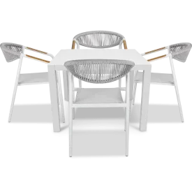 Bahamas Square Cafe 5 Piece Outdoor Setting in Arctic White with Rope Chairs