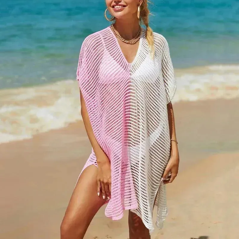 Beach Hollow Out Tops Cover-Up Knit Bikini Over-Blouse