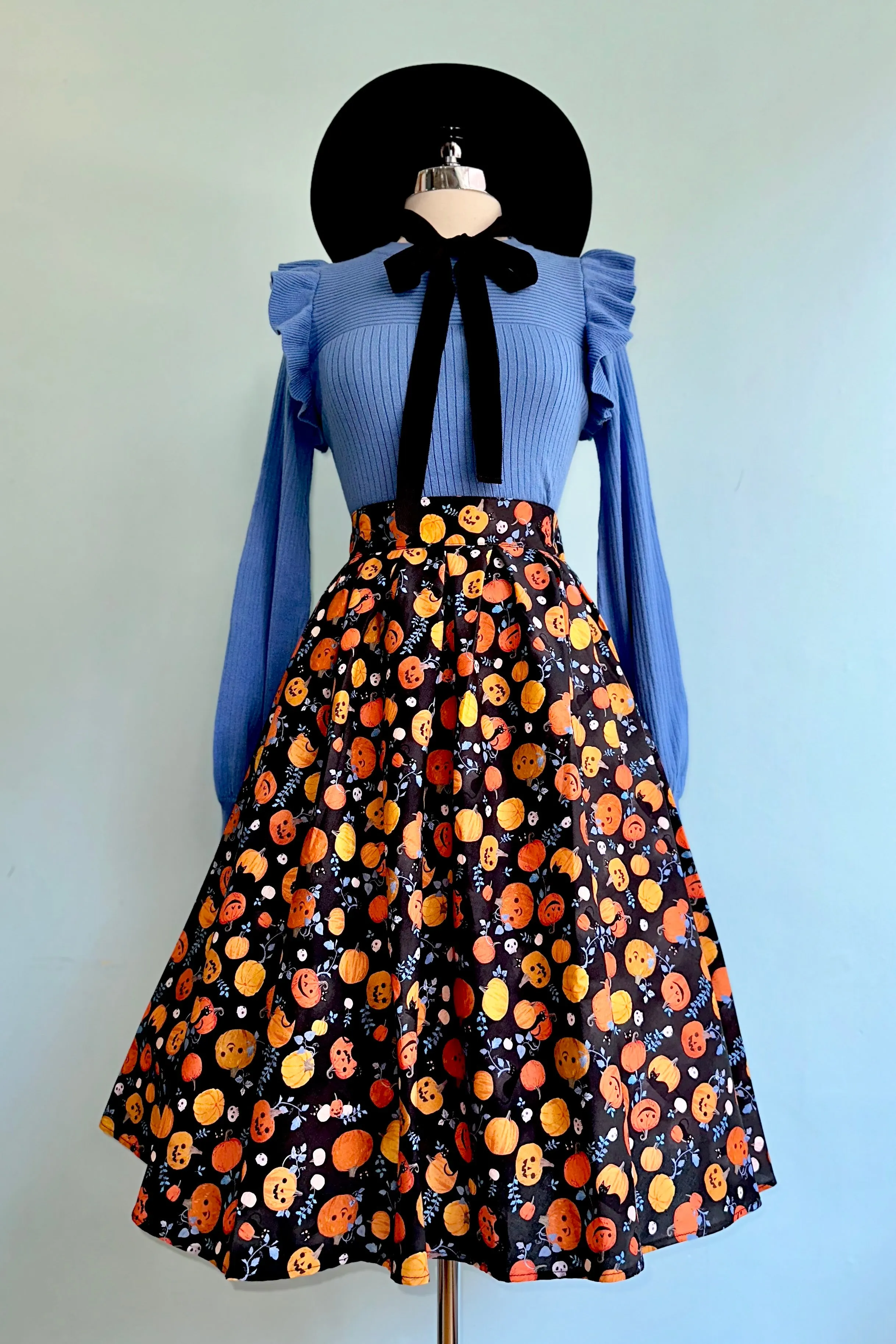 Black Kitties and Jack O' Lanterns  Doris Skirt by Retrolicious