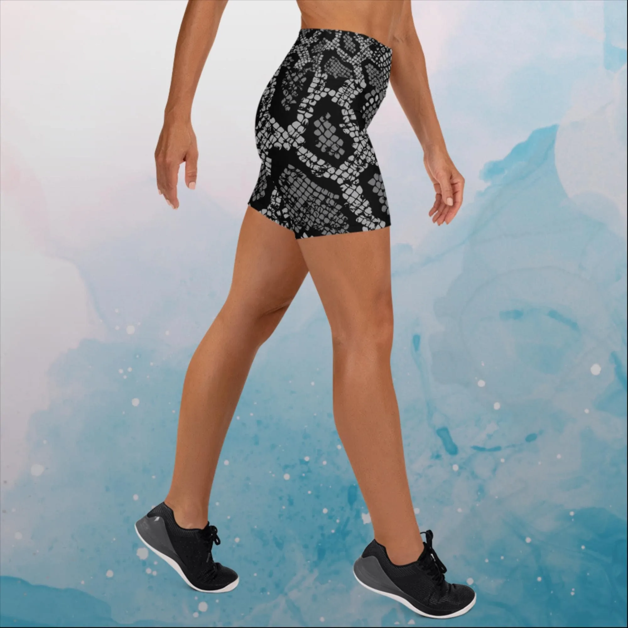 Black Snake Skin Womens Yoga Shorts