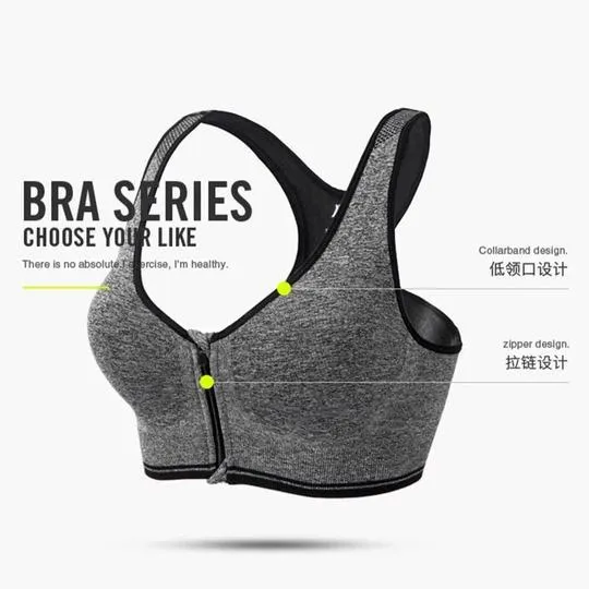 Black Zip Up 33251 Wirefree Sports Bra - Branded Sports Bra