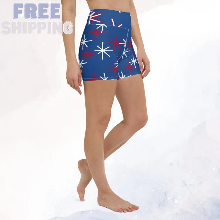 Blue Patriotic High Waist Yoga Shorts