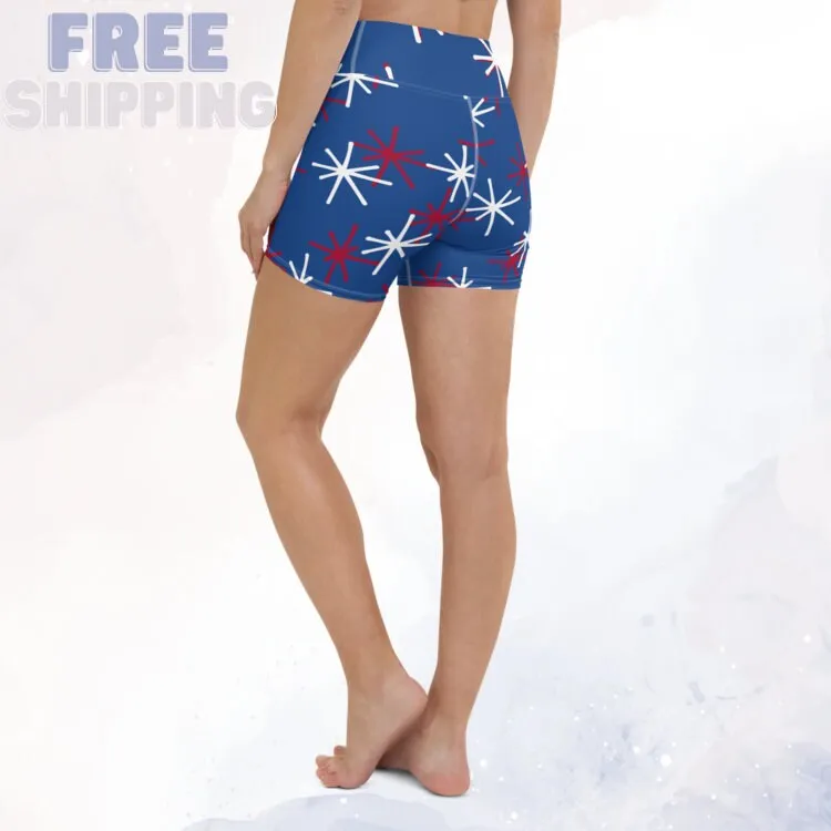 Blue Patriotic High Waist Yoga Shorts