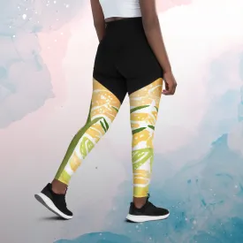 Bold Print Sports Leggings with Tall Yellow Flowers for the Adventurous Fitness Buff