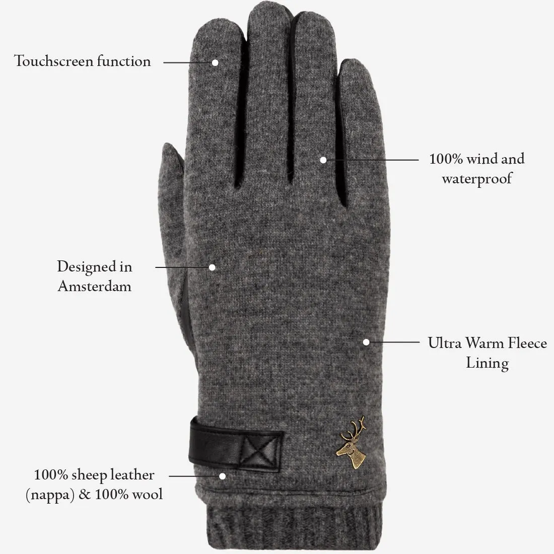 Brody – sheepskin leather gloves with warm fleece lining & touchscreen feature