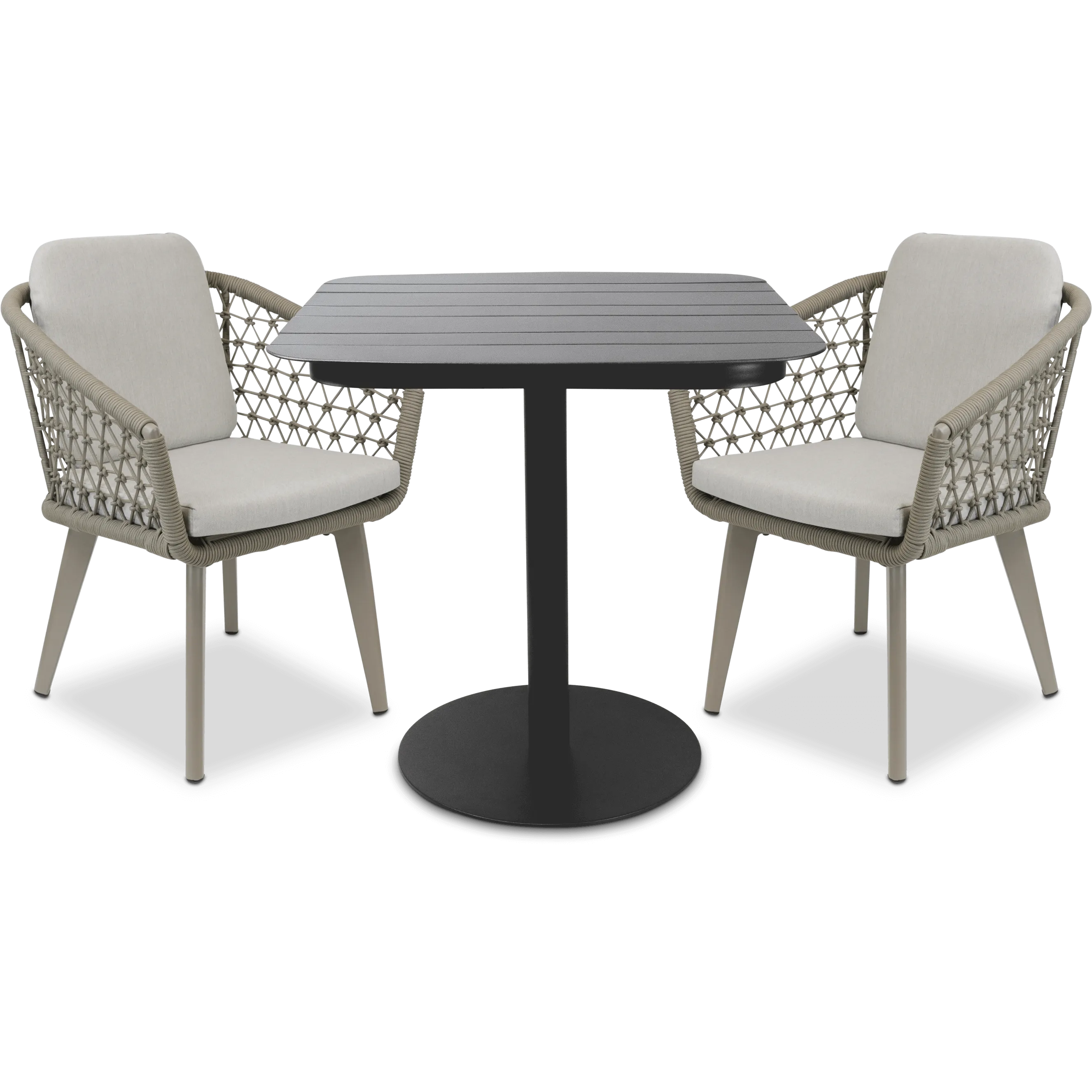 Cafe Collection Square 3pc Dining Suite in Gunmetal with Rope Chairs