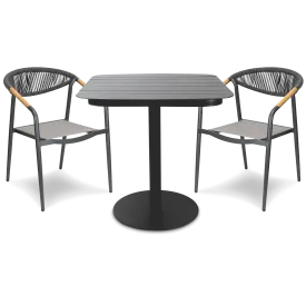 Cafe Collection Square 3pc Dining Suite in Gunmetal with Rope Chairs