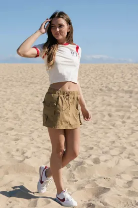 Cargo Waist String Mini Skirt - Khaki