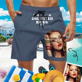 Couple Matching Beach Shorts&Ruffle One Piece Swimsuit Custom Custom Face Endless Love Personalized Photo Men's Quick-drying Beach Shorts