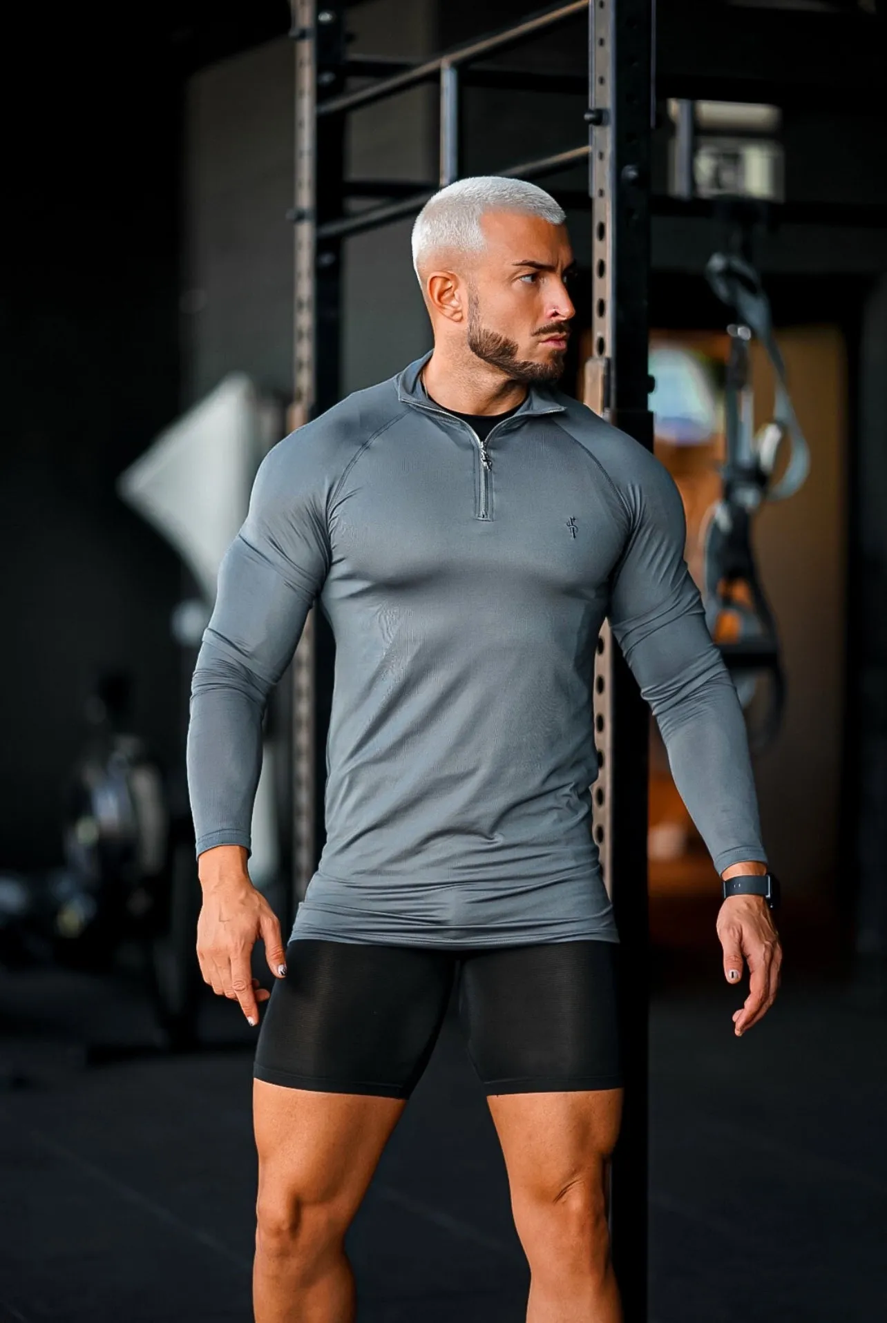 Father Sons Long Sleeve Dark Grey / Silver Half Zip Gym Top - FSH891