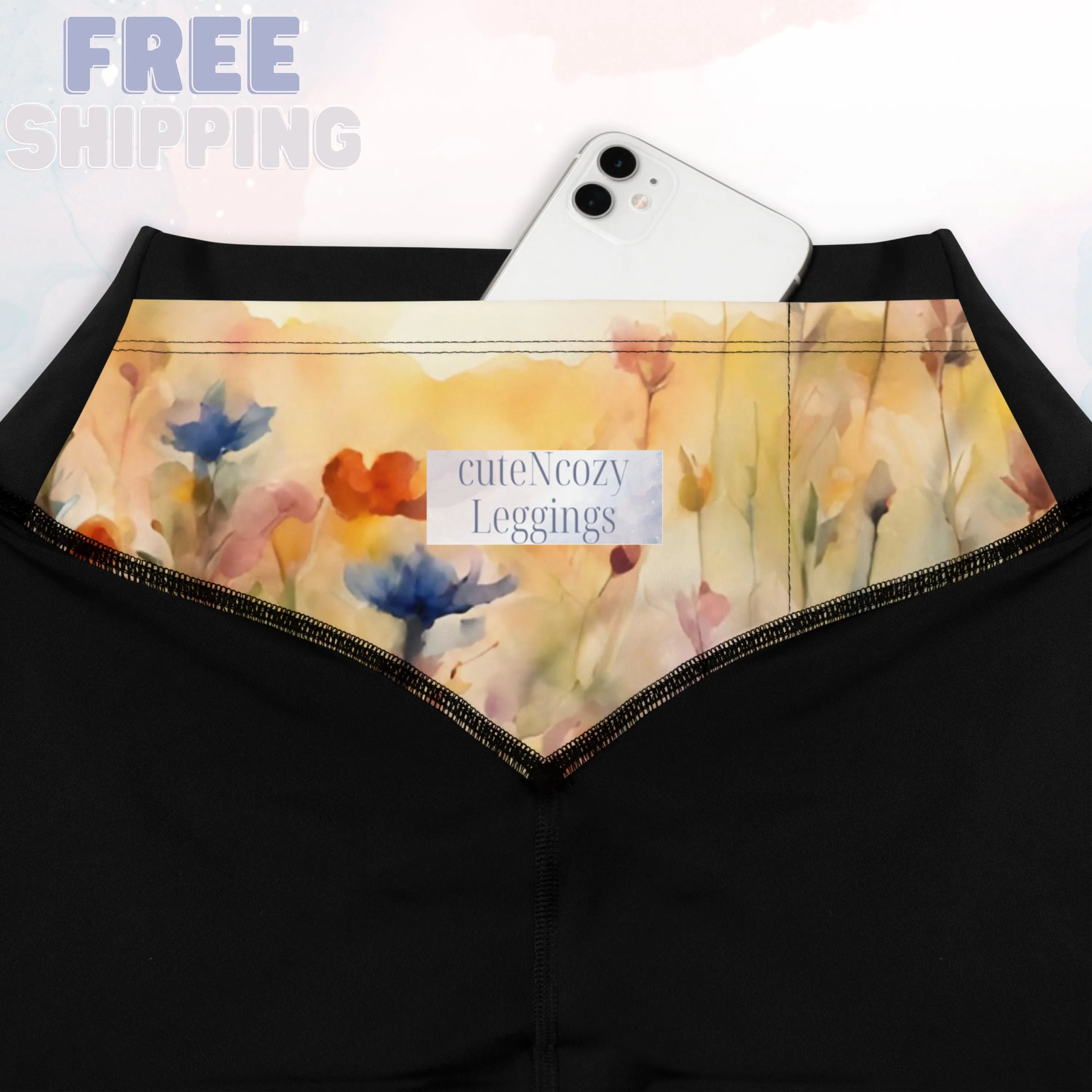 Field of Watercolor Wildflowers Womens Compression Sports Leggings Gym Gift