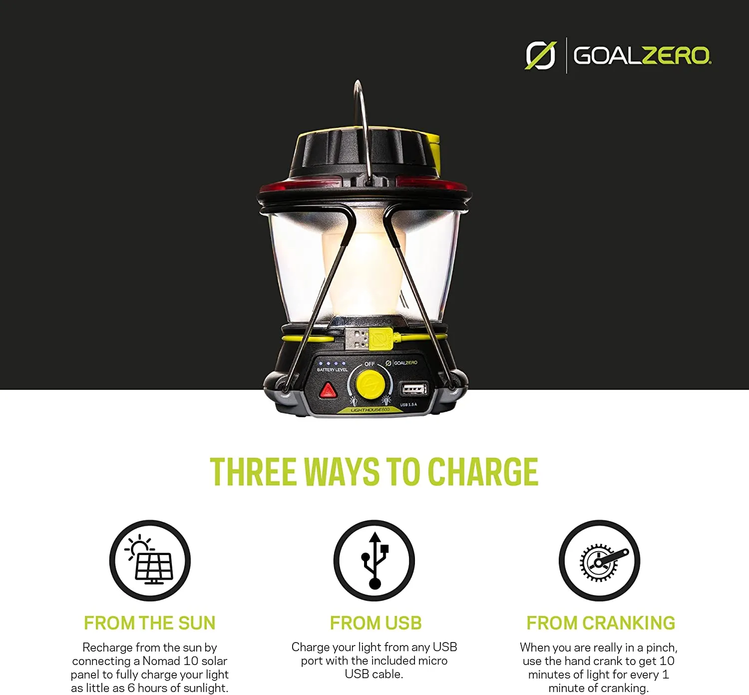 Goal Zero Lighthouse 600 Camping Lantern, 600-Lumen Solar LED Lantern