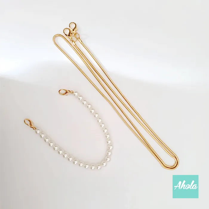 Gold Crossbody Chain   Short Faux Pearl Strap 金色斜背鏈 人造珍珠掛繩