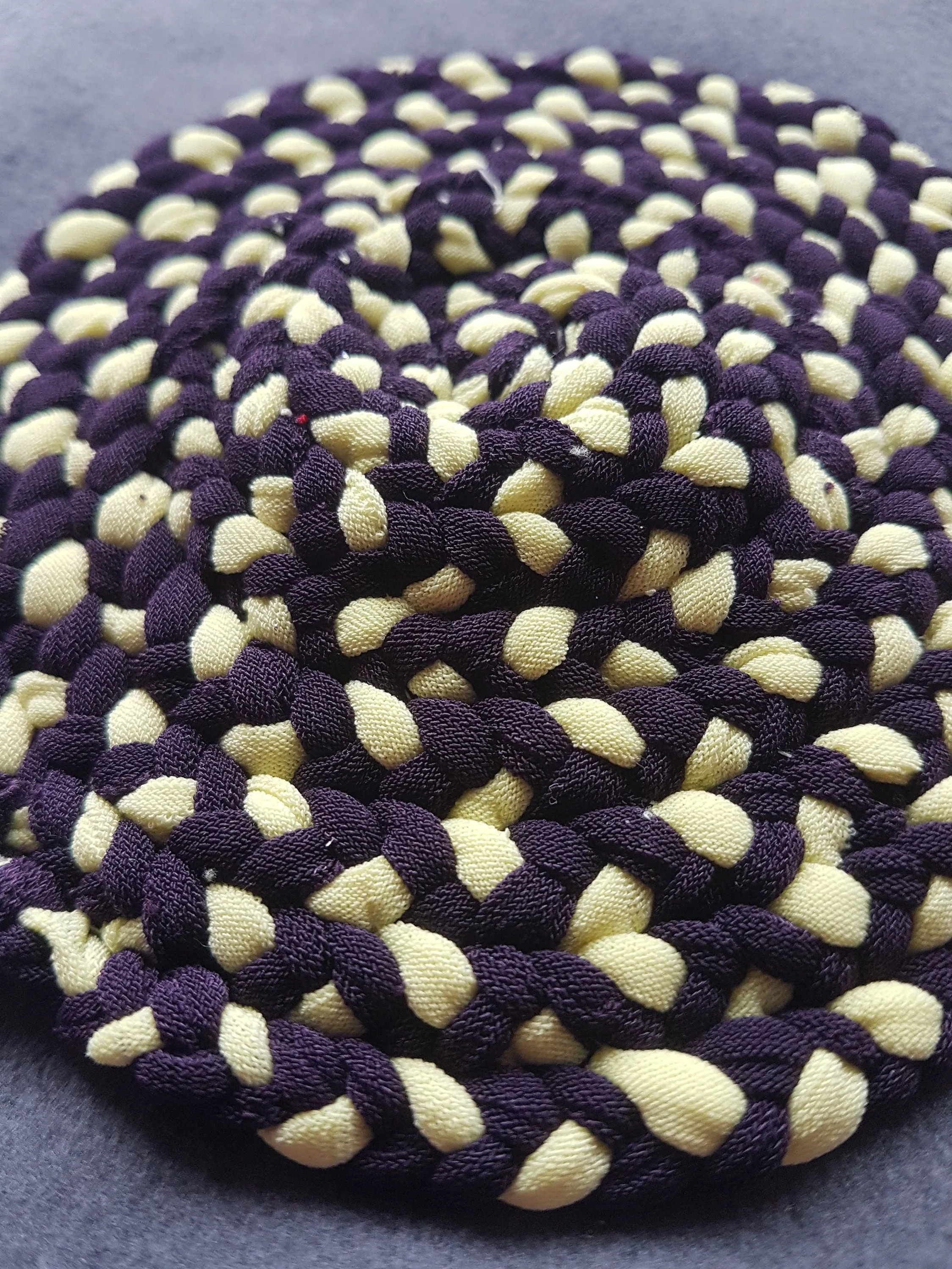 Handmade Coaster Aubergine Purple Lemon Yellow