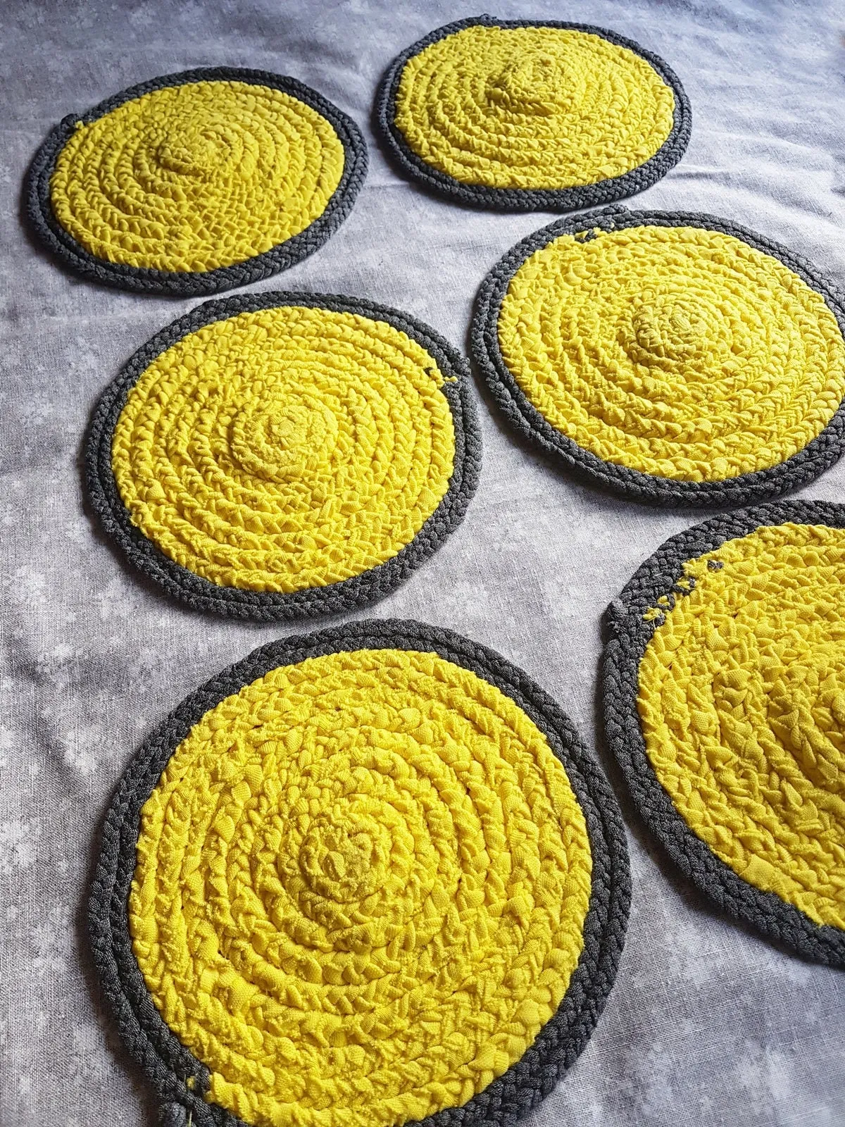 Handmade Round Coaster Yellow Grey