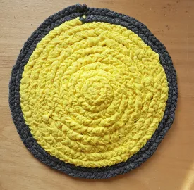 Handmade Round Coaster Yellow Grey