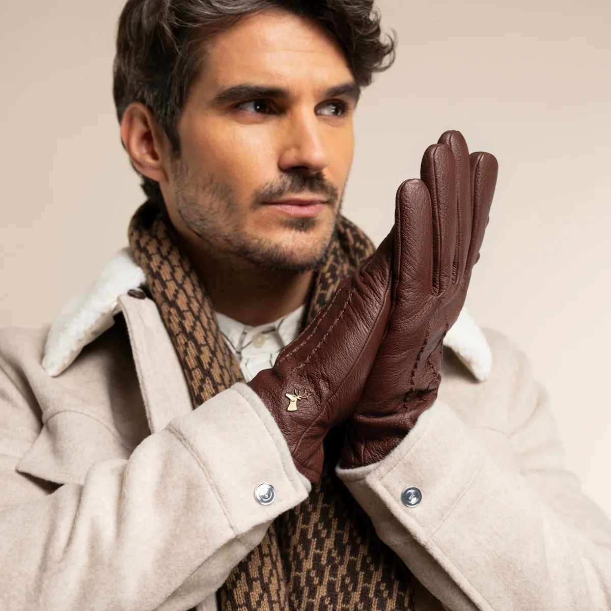 Harvey (cognac) - goatskin leather gloves with luxurious wool lining & touchscreen feature