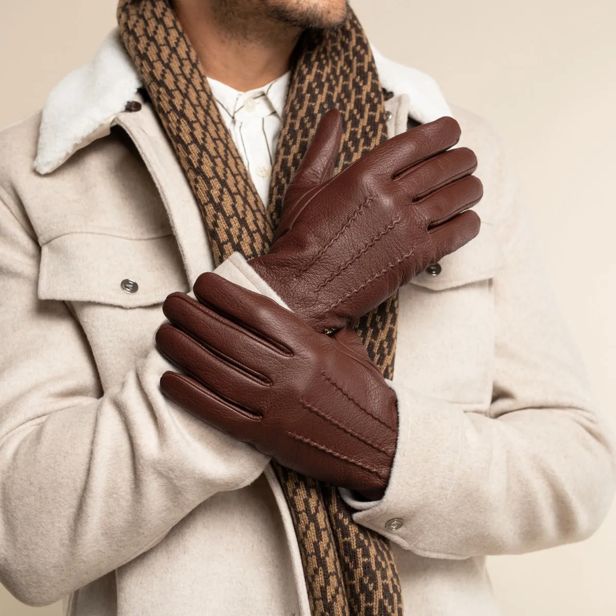 Harvey (cognac) - goatskin leather gloves with luxurious wool lining & touchscreen feature