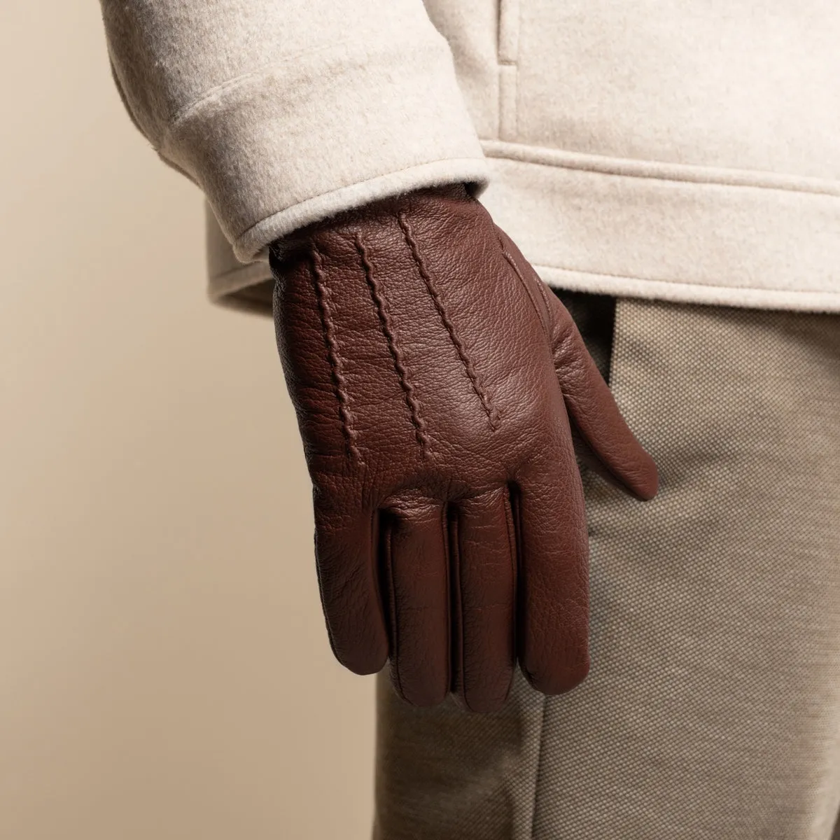 Harvey (cognac) - goatskin leather gloves with luxurious wool lining & touchscreen feature