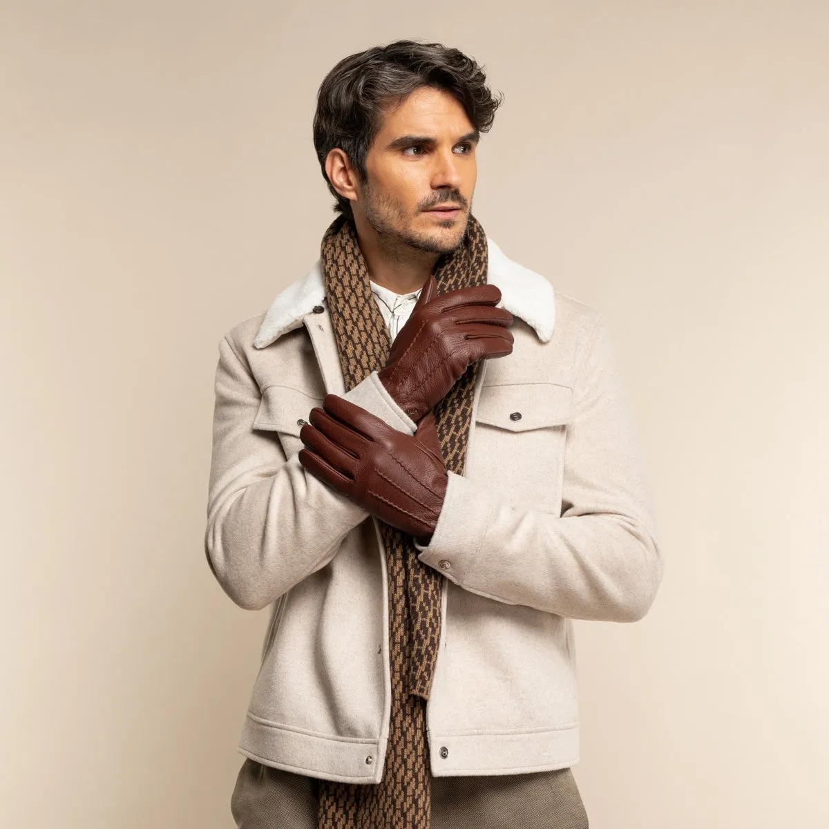 Harvey (cognac) - goatskin leather gloves with luxurious wool lining & touchscreen feature