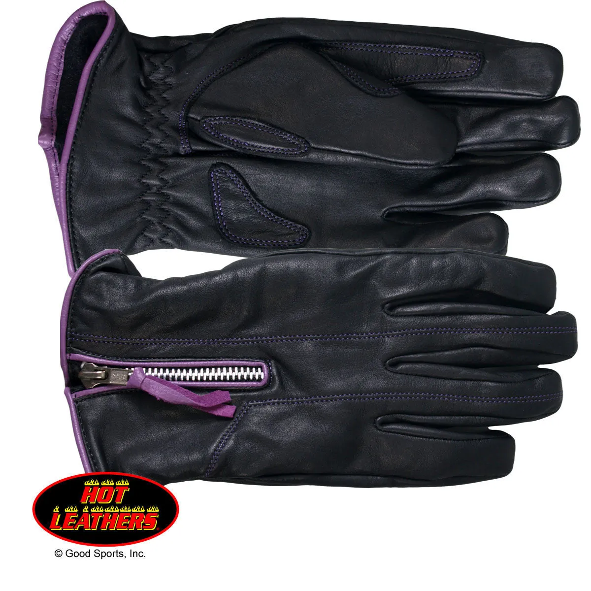 Ladies Purple trim leather Gloves