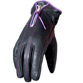 Ladies Purple trim leather Gloves