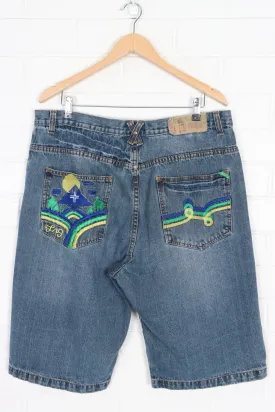 LN GEANA BY LNG Embroidered Y2K Christian Denim Shorts (38)