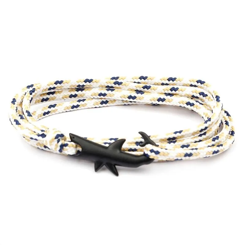 Matte Black Shark Nautical Rope Bracelet