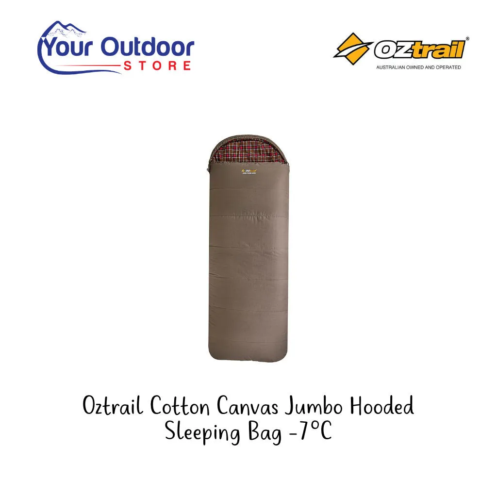 Oztrail Cotton Canvas Jumbo Hooded Sleeping Bag -7 Rated