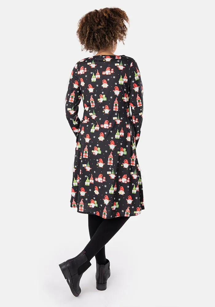 Pax Christmas Gonks Print Trapeze Dress