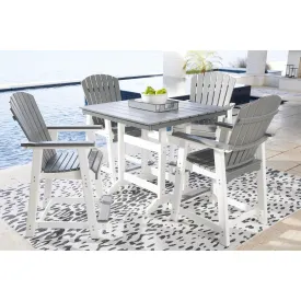 Poly Outdoor 5pc Dining Set in Grey & White Two Tone 42" Square Counter Height