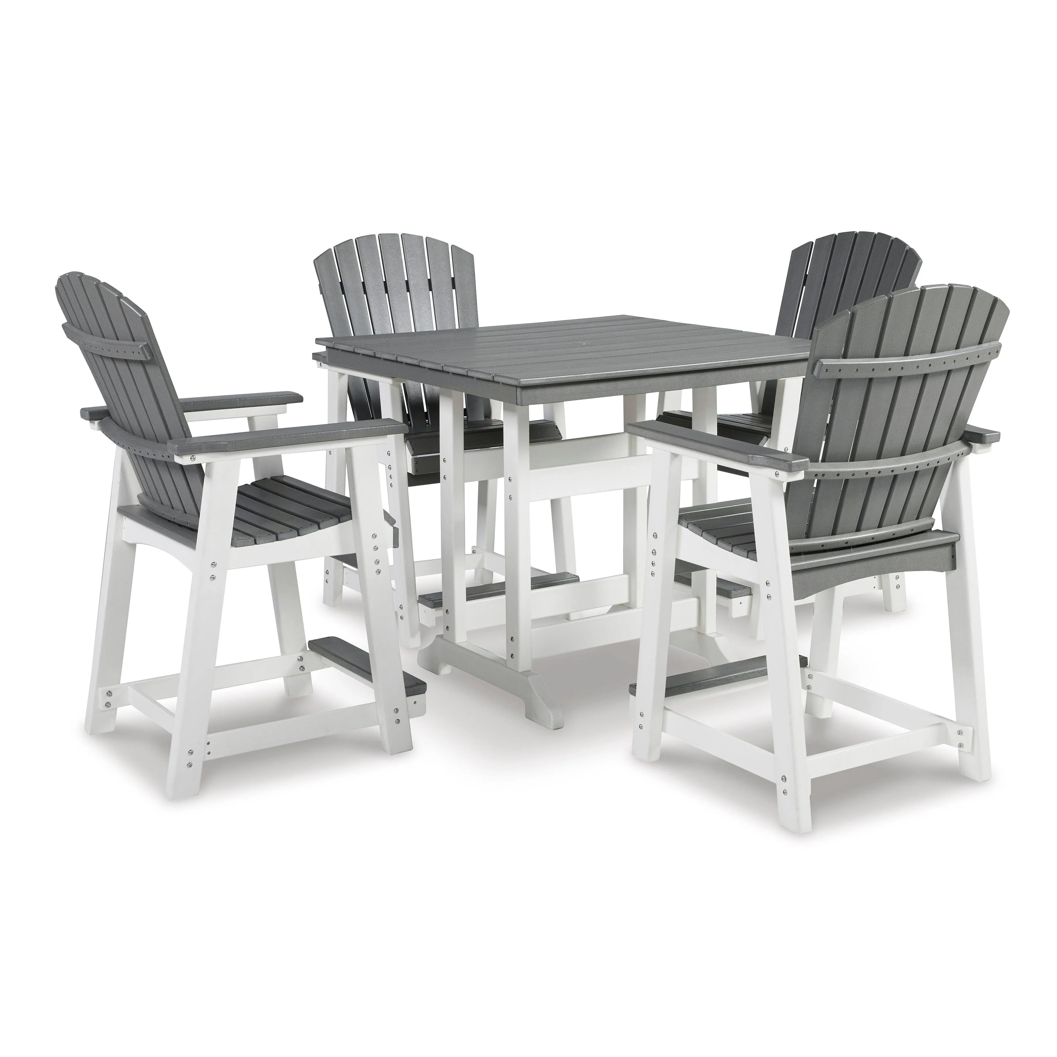 Poly Outdoor 5pc Dining Set in Grey & White Two Tone 42" Square Counter Height