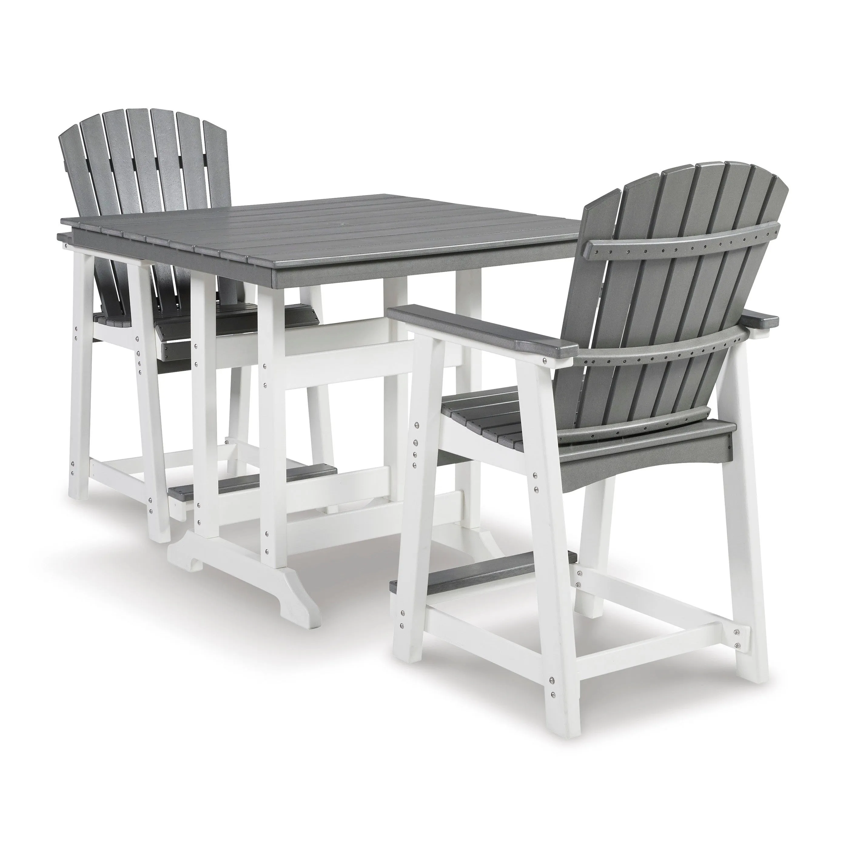 Poly Outdoor 5pc Dining Set in Grey & White Two Tone 42" Square Counter Height