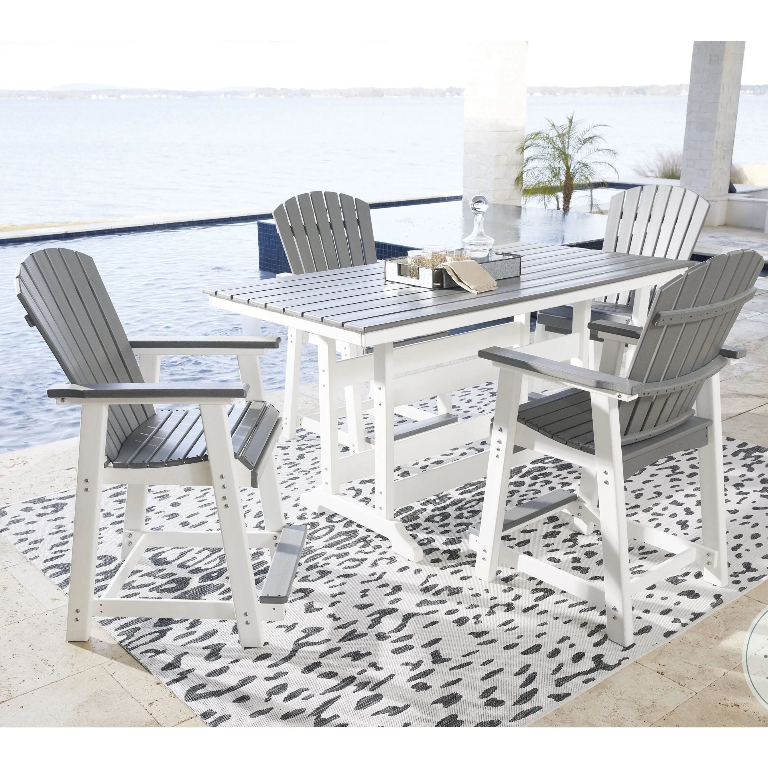 Poly Outdoor 5pc Dining Set in Grey & White Two-Tone 72" in Counter Height