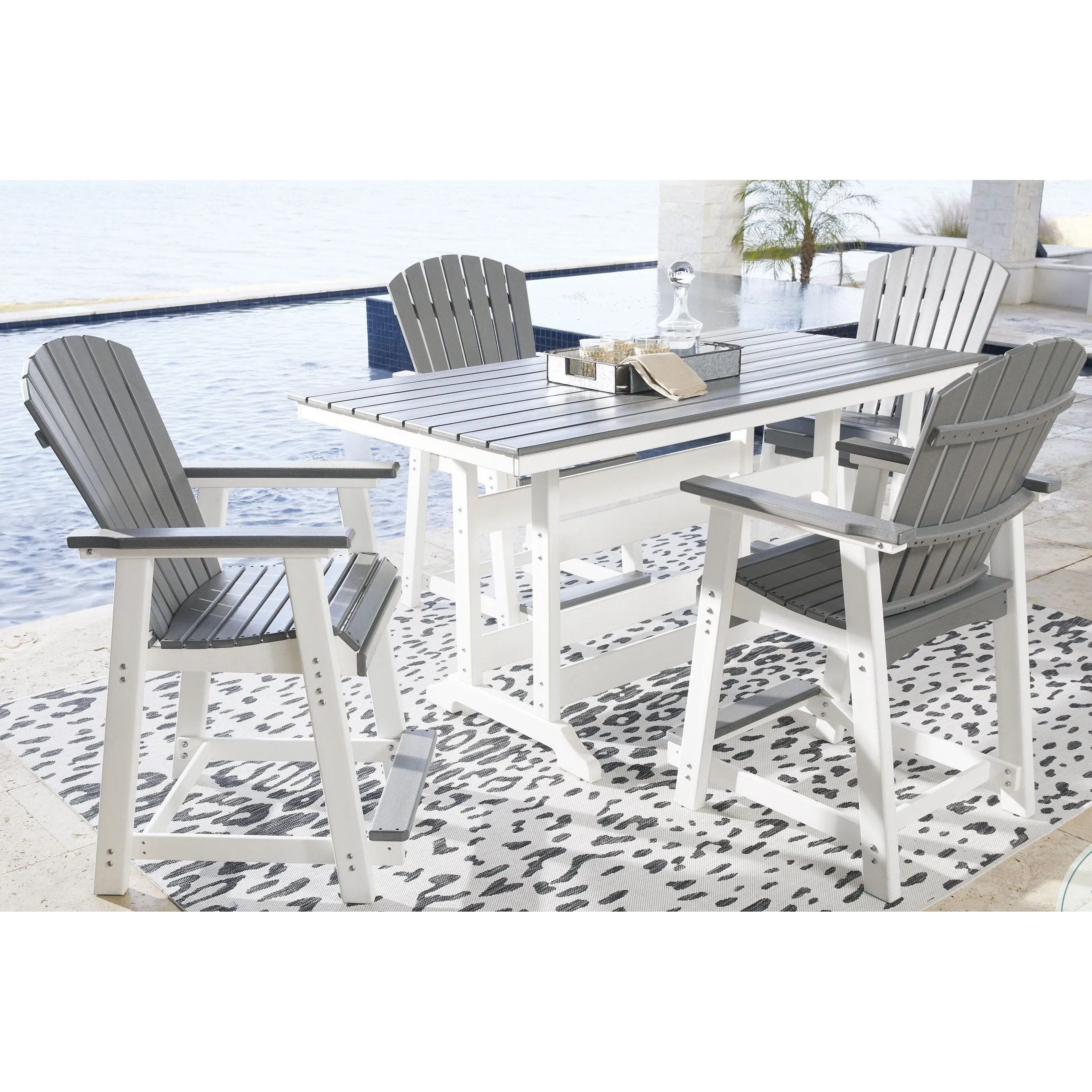 Poly Outdoor 5pc Dining Set in Grey & White Two-Tone 72" in Counter Height