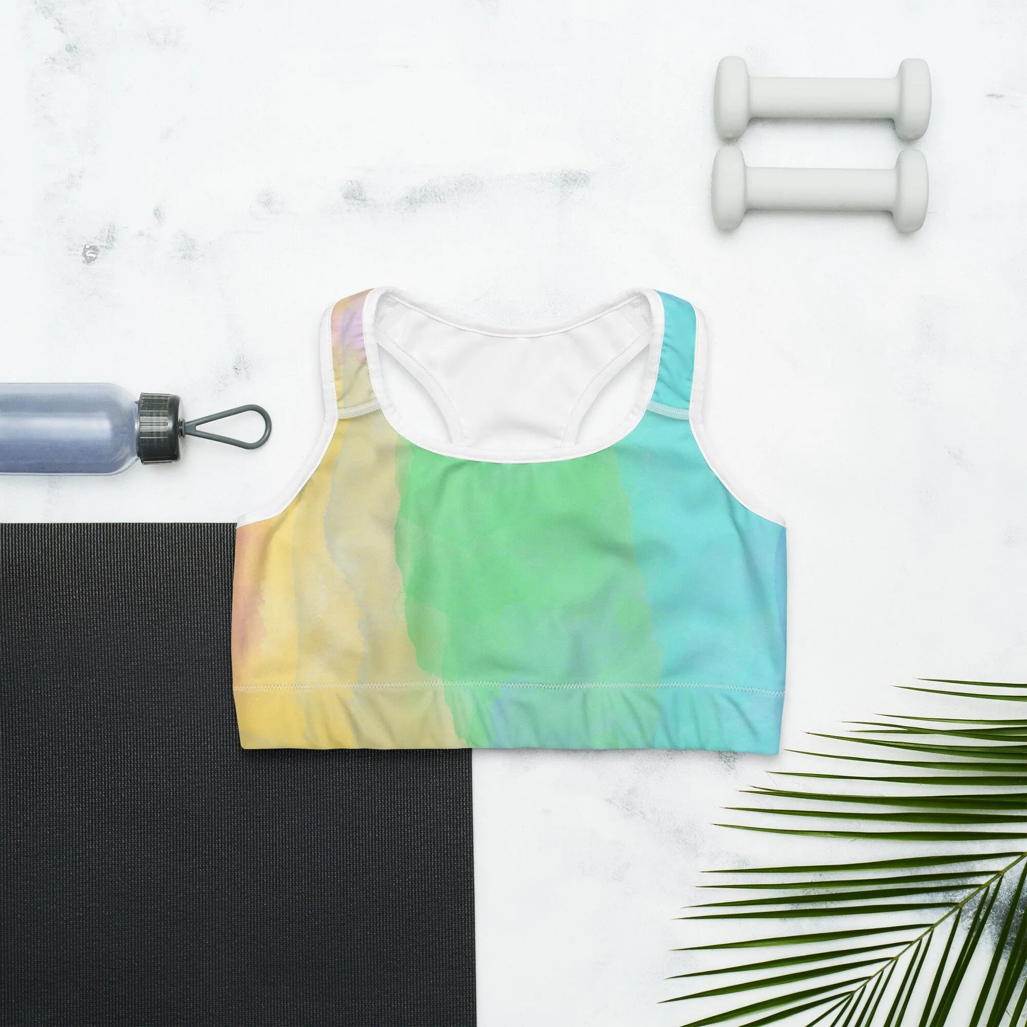 Rainbow Striped Watercolor Womens Light Weight Sports Bra