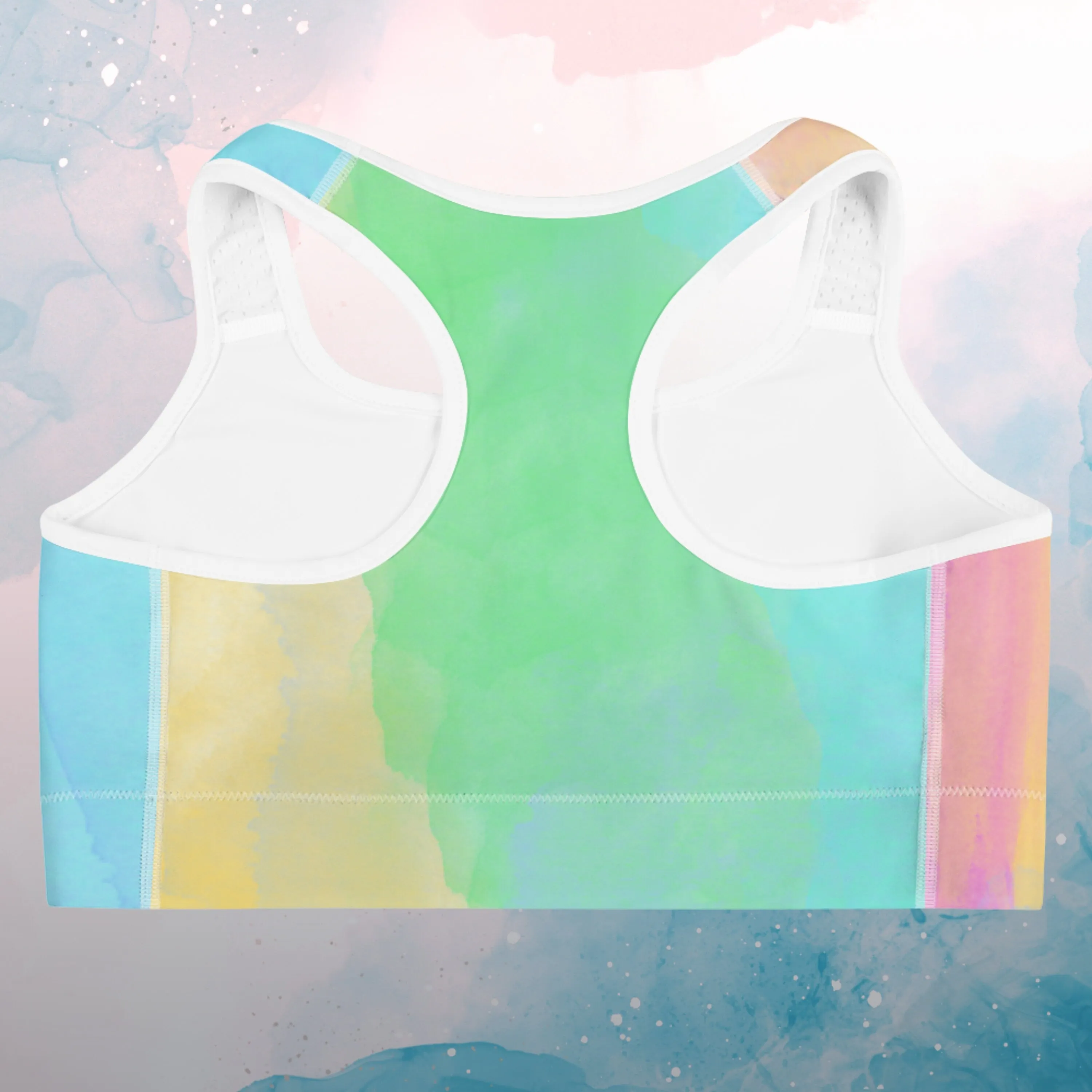 Rainbow Striped Watercolor Womens Light Weight Sports Bra