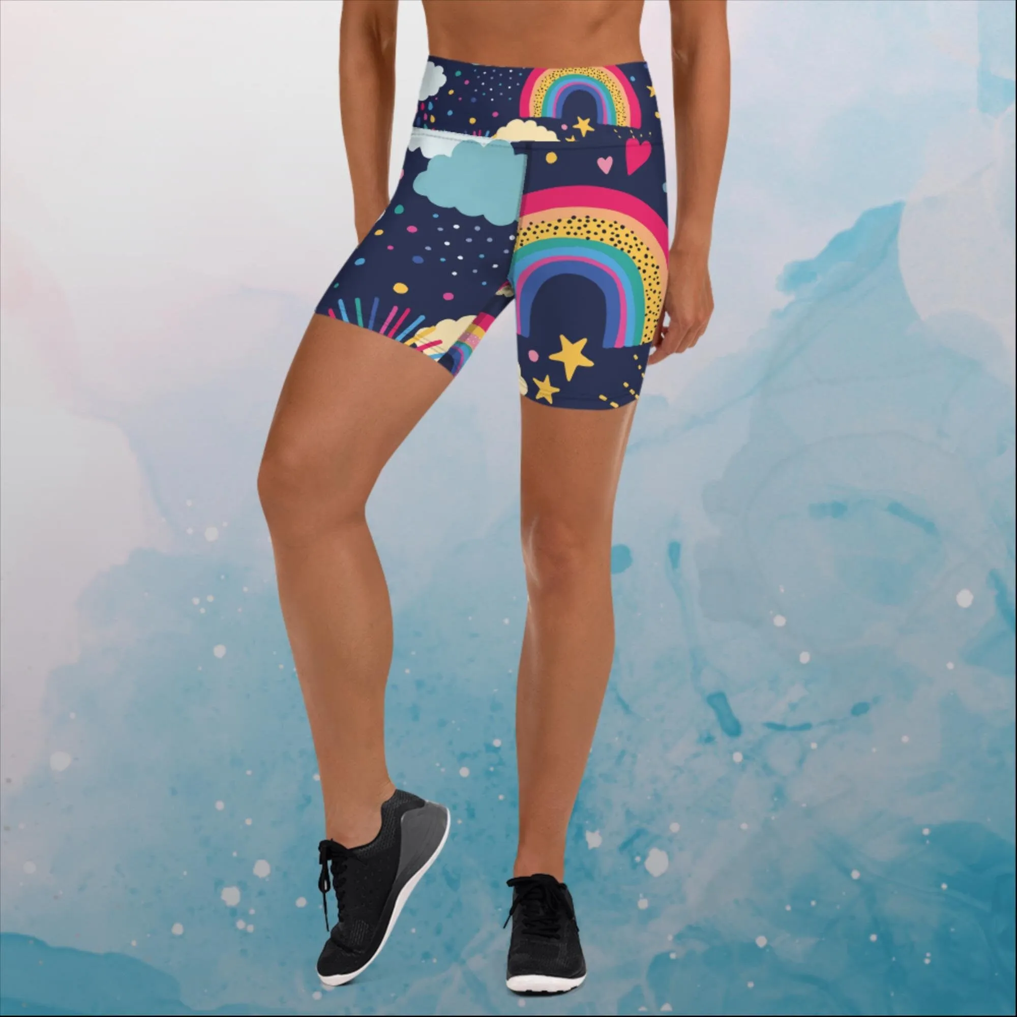 Rainbows and Storm Clouds Yoga Shorts