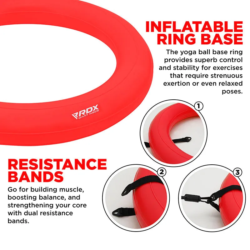 RDX B2 Inflatable Yoga Ball with Anti-Slip Base, Resistance Tubes & Air Pump